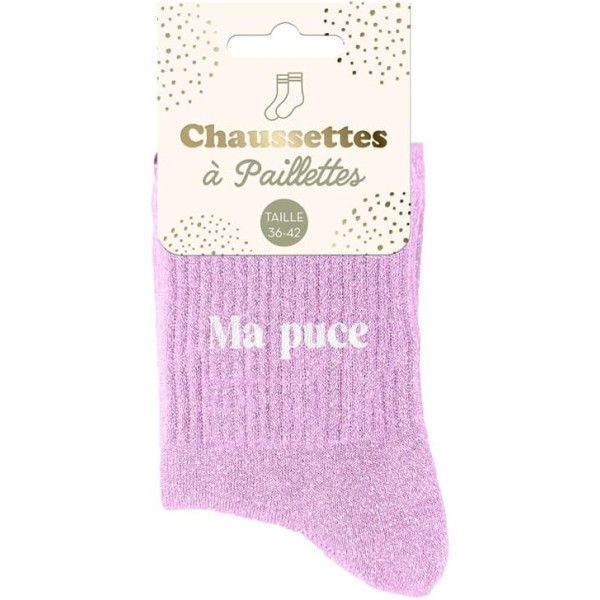 photo-Chaussettes - Femme - Violet avec paillettes - Ma puce - Taille 36/42 - Humour - Cadeau