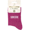 photo-Chaussettes - Femme - Rose avec paillettes - Sorcière - Taille 36/42 - Humour - Cadeau