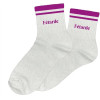 photo-Chaussettes - Femme - Blanc avec paillettes avec bandes violet - Fêtarde  - Taille 36/42