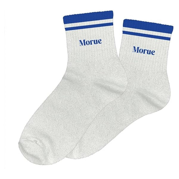 photo-Chaussettes - Femme - Blanc avec paillettes avec bandes bleu - Morue  - Taille 36/42