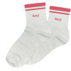 photo-Chaussettes - Femme - Blanc avec paillettes avec bandes rose - Sexy - Taille 36/42