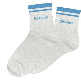 photo-Chaussettes - Femme - Blanc avec paillettes avec bandes bleu - Rêveuse  - Taille 36/42