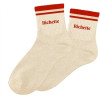 photo-Chaussettes - Femme - Beige avec paillettes avec bandes rouge - Bichette - Taille 36/42