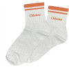 photo-Chaussettes - Femme - Blanc avec paillettes avec bandes orange - Chieuse - Taille 36/42