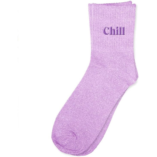photo-Chaussettes - Femme - Violet avec paillettes - Brodées - Chill - Taille 36/42 - Humour - Cadeau
