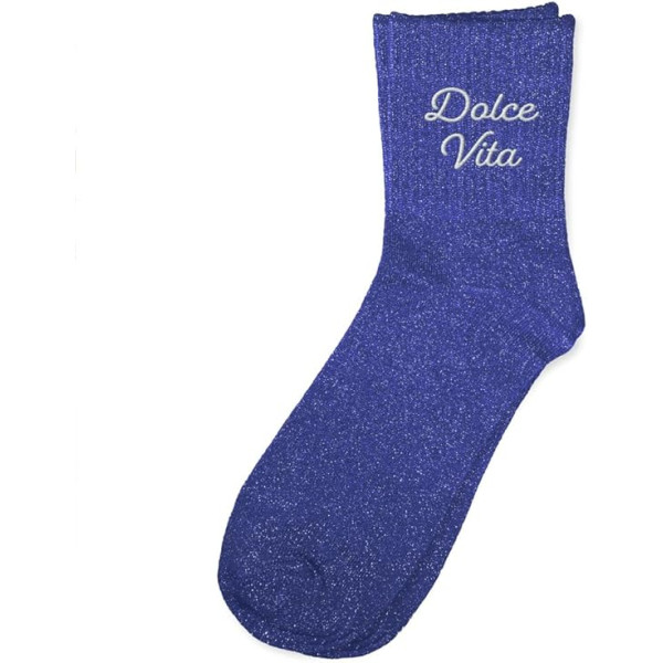 photo-Chaussettes - Femme - Bleu avec paillettes - Brodées - Dolce vita - Taille 36/42 - Humour - Cadeau