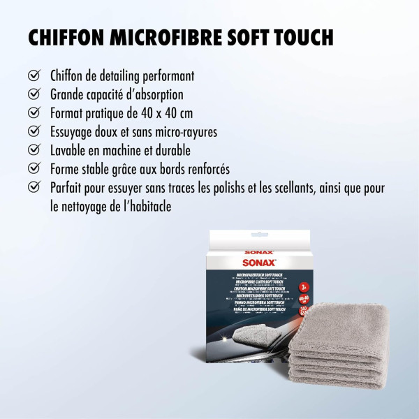 Chiffons - Microfibre - Très doux - Carrosserie - Intérieur auto - 3 pièces - Sonax