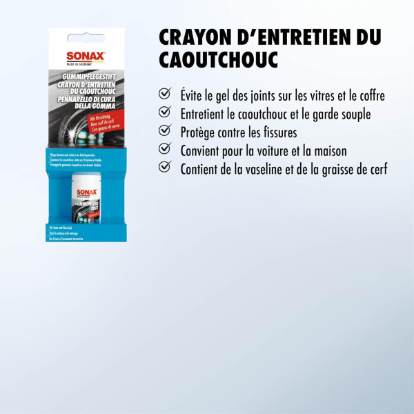 Crayon d'entretien pour caoutchouc - Joints portières, coffre, vitres - Protège - Sonax