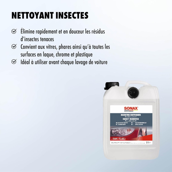 Nettoyant - Insectes - Carrosserie - Phares - Plastique - Chrome - Sans parfum - Sonax - 5L