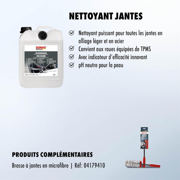 Produit nettoyant pour jantes - Puissant - Jantes métalliques, alliage et chromées - Sonax - 5L