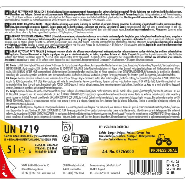 Nettoyant actif - Salissures tenaces - Véhicules, machines et installations agricoles - Sonax - 5L