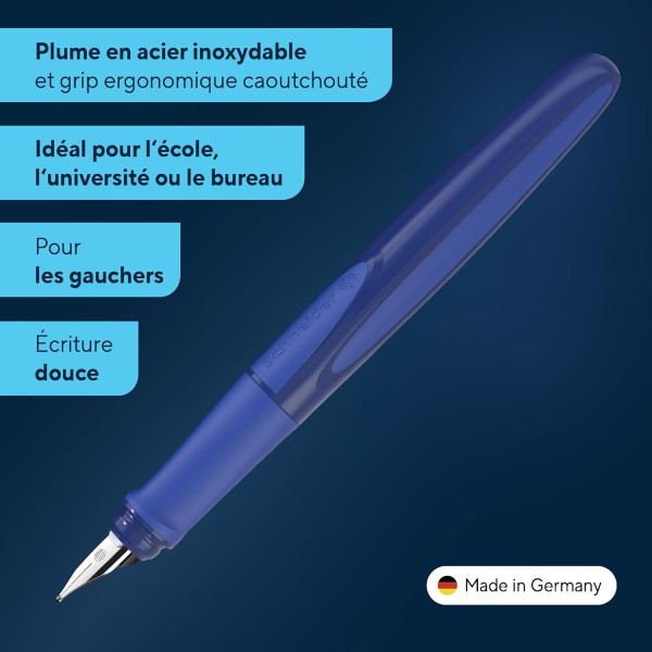 Stylo plume - Pour gaucher - Pointe moyenne - Rechargeable - Bleu spatial - Schneider Ray