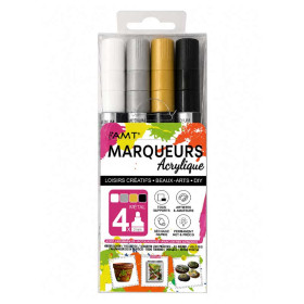 photo-Marqueurs - Encre acrylique - 4 couleurs métalliques - Pointe ronde 3mm - Tous supports