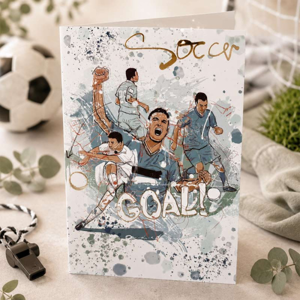 Carte 3D pop-up - Anniversaire - Vœux - Ballon et joueurs de football - 12x17cm - Avec enveloppe