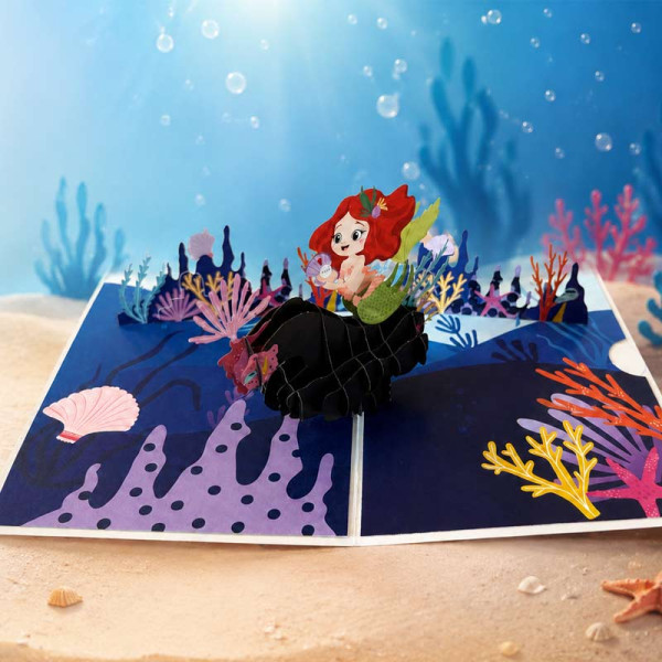 photo-Carte 3D pop-up - Anniversaire - Enfant - La petite sirène - 12x17cm - Avec enveloppe