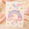 Carte 3D pop-up - Anniversaire - Enfant - Licorne et arc-en-ciel - 12x17cm - Avec enveloppe