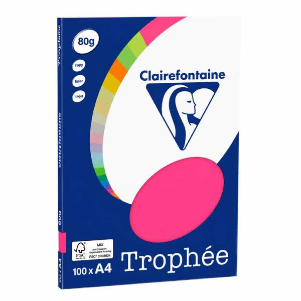 photo-Ramette de papier - A4 - Rose fluo - 80g - Paquet de 100 feuilles - Impression - Clairefontaine