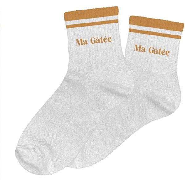 photo-Chaussettes - Femme - Argent avec paillettes avec bandes marron - Ma gâtée - Taille 36/42