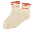photo-Chaussettes - Femme - Beige avec paillettes avec bandes corail - En bombe - Taille 36/42