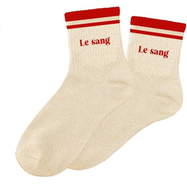 photo-Chaussettes - Femme - Beige avec paillettes avec bandes rouge - Le sang - Taille 36/42