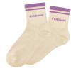 photo-Chaussettes - Femme - Beige avec paillettes avec bandes violettes - Connasse - Taille 36/42