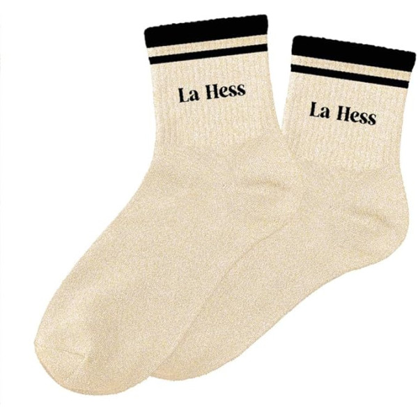 photo-Chaussettes - Femme - Beige avec paillettes avec bandes noires - La Hess - Taille 36/42