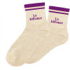 photo-Chaussettes - Femme - Beige avec paillettes avec bandes mauve - La kiffance - Taille 36/42