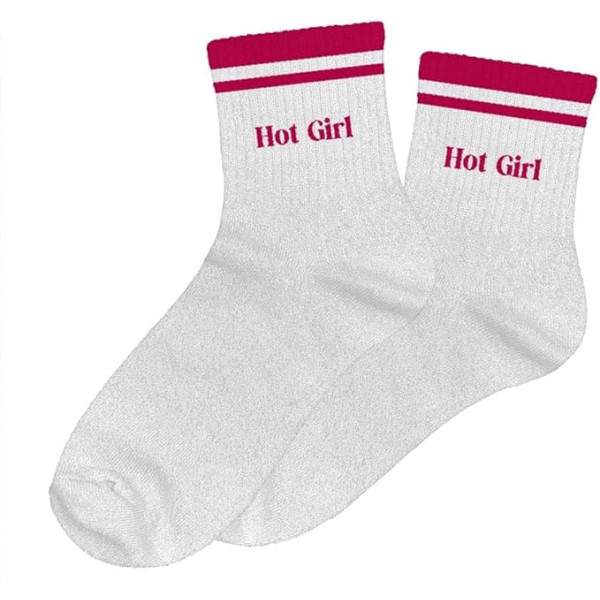 photo-Chaussettes - Femme - Argent avec paillettes avec bandes rouge - Hot girl - Taille 36/42