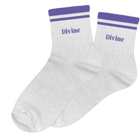 photo-Chaussettes - Femme - Argent avec paillettes avec bandes violettes - Divine - Taille 36/42
