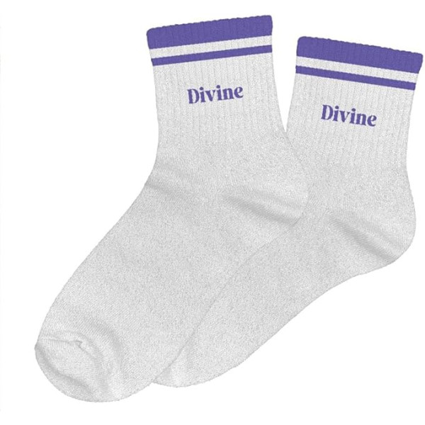 photo-Chaussettes - Femme - Argent avec paillettes avec bandes violettes - Divine - Taille 36/42