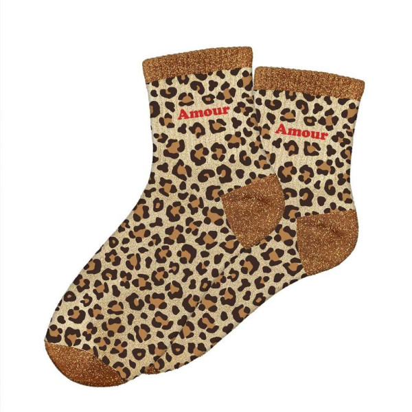 photo-Chaussettes - Femme - Motif léopard avec paillettes - Amour - Taille 36/42 - Humour - Cadeau