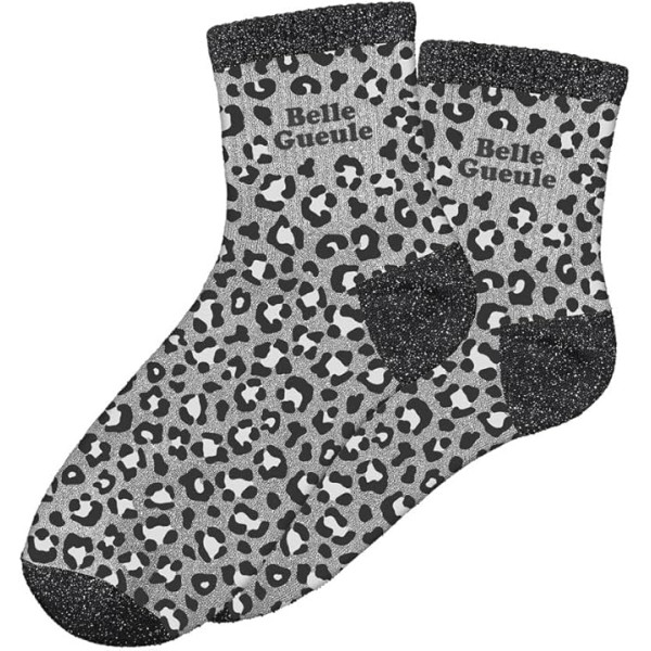 photo-Chaussettes - Femme - Motif léopard avec paillettes - Belle gueule - Taille 36/42 - Humour - Cadeau