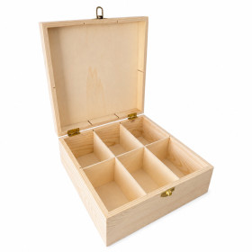 photo-Boîte pour sachets de thé - 6 compartiments - Bois - A décorer - 21x21cm