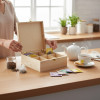 Boîte pour sachets de thé - 6 compartiments - Bois - A décorer - 21x21cm