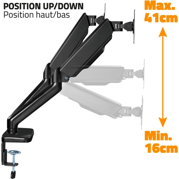 Support pour double écran de PC - 17 à 32 pouces - Bras articulé - Rotation 360° - A fixer
