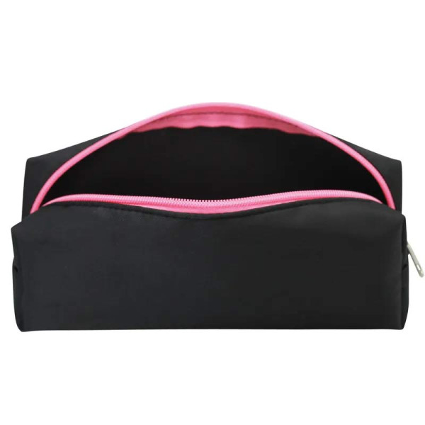 Trousse - Noir et rose - 1 compartiment - Fermeture zip - 22x6,5x8cm - Scolaire
