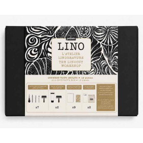 photo-Coffret linogravure - 2 plaques + médium + gouges + rouleau + encres - Pébéo