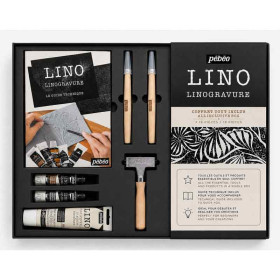 Coffret linogravure - 2 plaques + médium + gouges + rouleau + encres - Pébéo