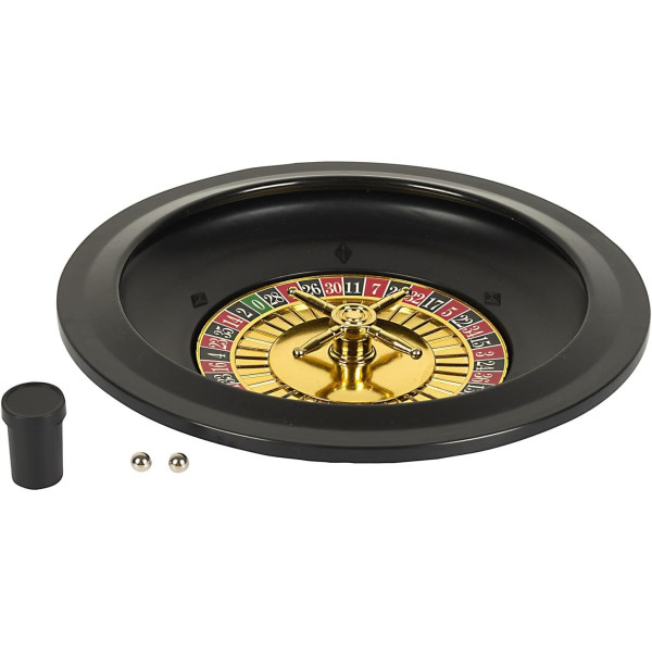 Jeu de la roulette - Casino - Jetons + roulette + râteau + tapis de jeu - Mister Gadget