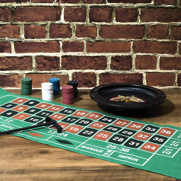 Jeu de la roulette - Casino - Jetons + roulette + râteau + tapis de jeu - Mister Gadget
