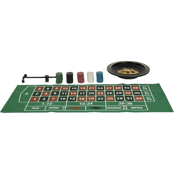 Jeu de la roulette - Casino - Jetons + roulette + râteau + tapis de jeu - Mister Gadget