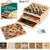 Coffret de jeux de société - Bois - Echecs - Dame - Petits chevaux - Jeu de l'Oie