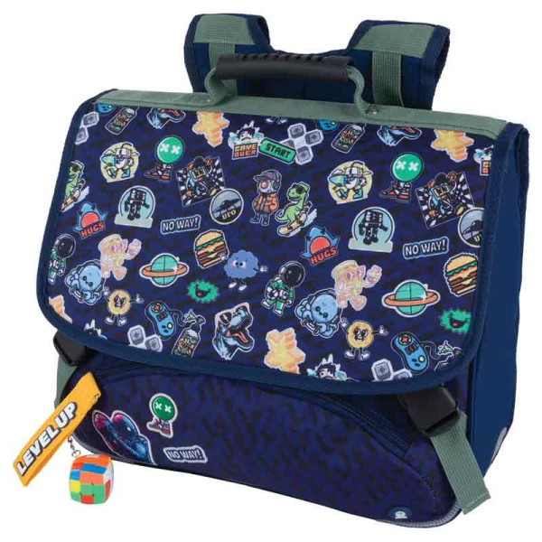 photo-Cartable - Primaire - Bleu marine - 2 compartiments - 38x16x34cm - Geek
