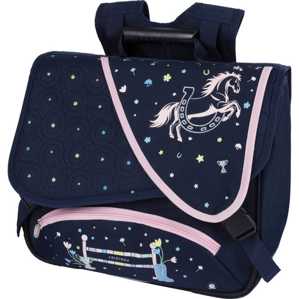 photo-Cartable - Primaire - Bleu marine/Rose - 2 compartiments - 38x16x34cm - Cheval