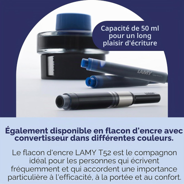 Cartouche d'encre - Bleu - Effaçable - Grande taille - Compatible stylos LAMY - 5 cartouches