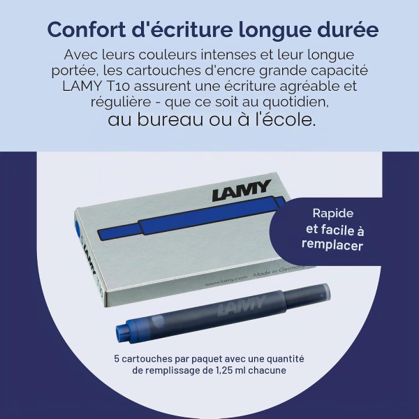 Cartouche d'encre - Bleu - Effaçable - Grande taille - Compatible stylos LAMY - 5 cartouches