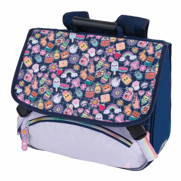 photo-Cartable - Primaire - Kawaï - Bleu/Rose - 2 compartiments - 38x16x34cm - Oberthur