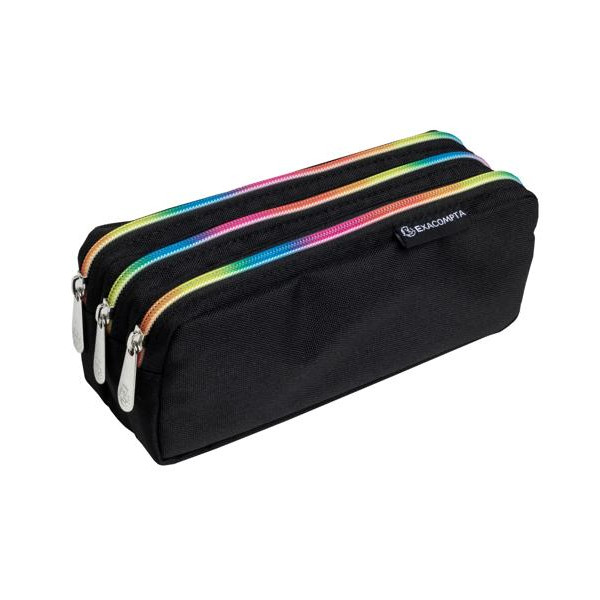 photo-Trousse - Grand format - 3 compartiments - Noir/Arc-en-ciel - 22,5x8x10cm - Scolaire