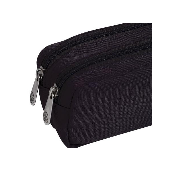 Trousse - Rectangulaire - 2 compartiments - Noir - 22x9x6cm - Fermeture zippée - Scolaire