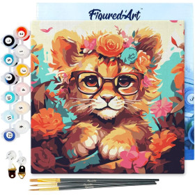 photo-Peinture par numéro - Modèle Lionceau - 20x20cm - Toile tendue + pinceaux + peinture - Débutant - Figured'Art
